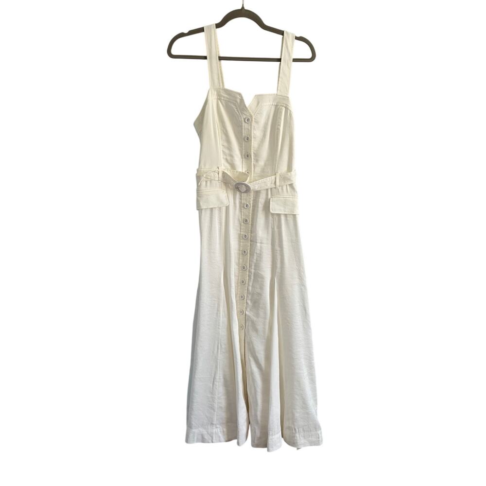 LA LIGNE  Button Down Belted Midi Dress Linen Women's Size 10